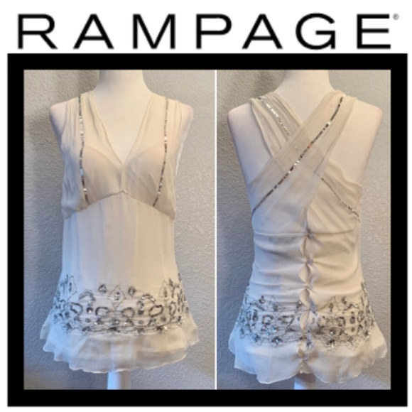 NWT Rampage Heart Moon Star Sequined Silk Top - Picture 1 of 7